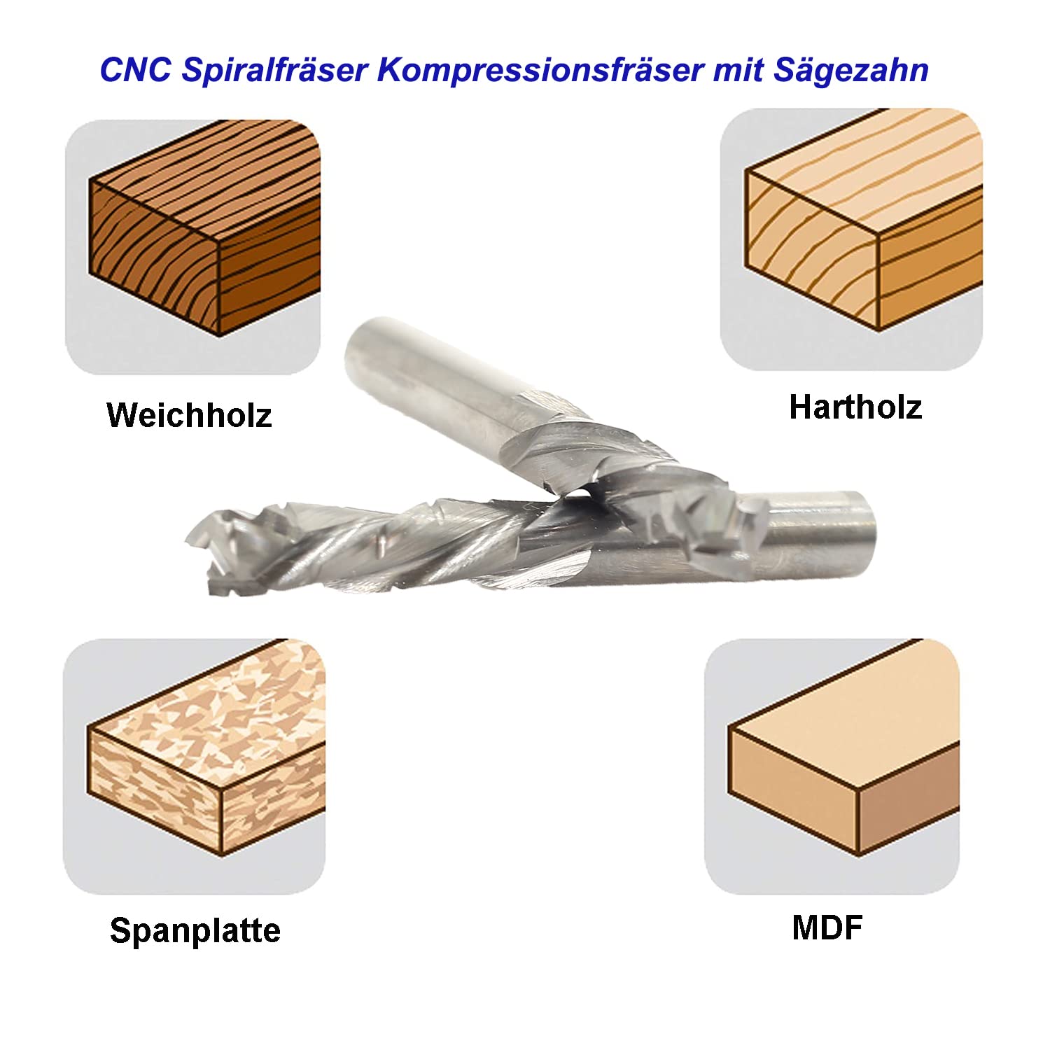 Fresa a Spirale per Legno, Up&Down Taglio, 8mm Gambo, Taglio 8mm x 27mm, CNC Fresa Candela, Bit di Compressione HRC55, Frese per Metallo