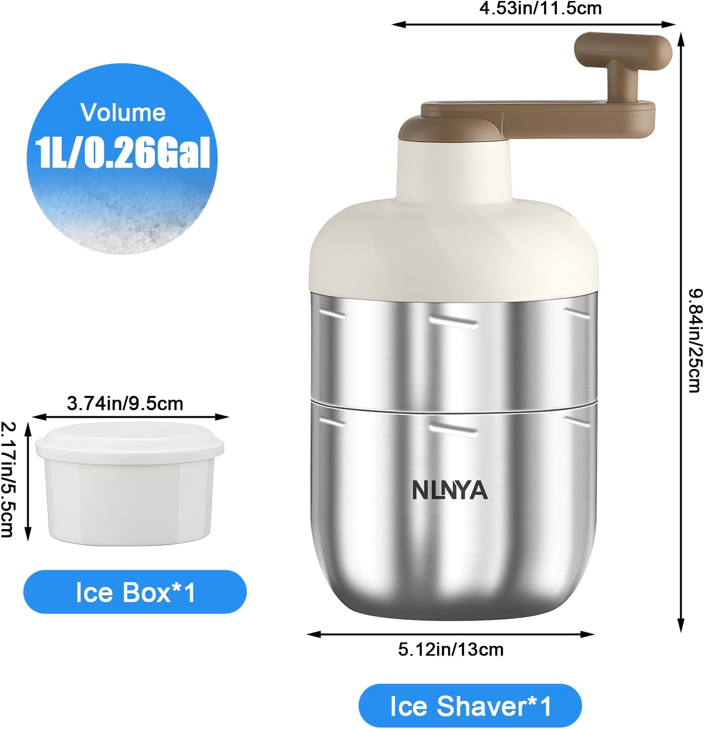 Ice Shaver and Snow Cone Machine - Premium Portable Ice Crusher and Shaved Ice Machine with Free Ice box - Large ice cup - Stainless steel,easy to clean,gift,Manual, no energy consumption