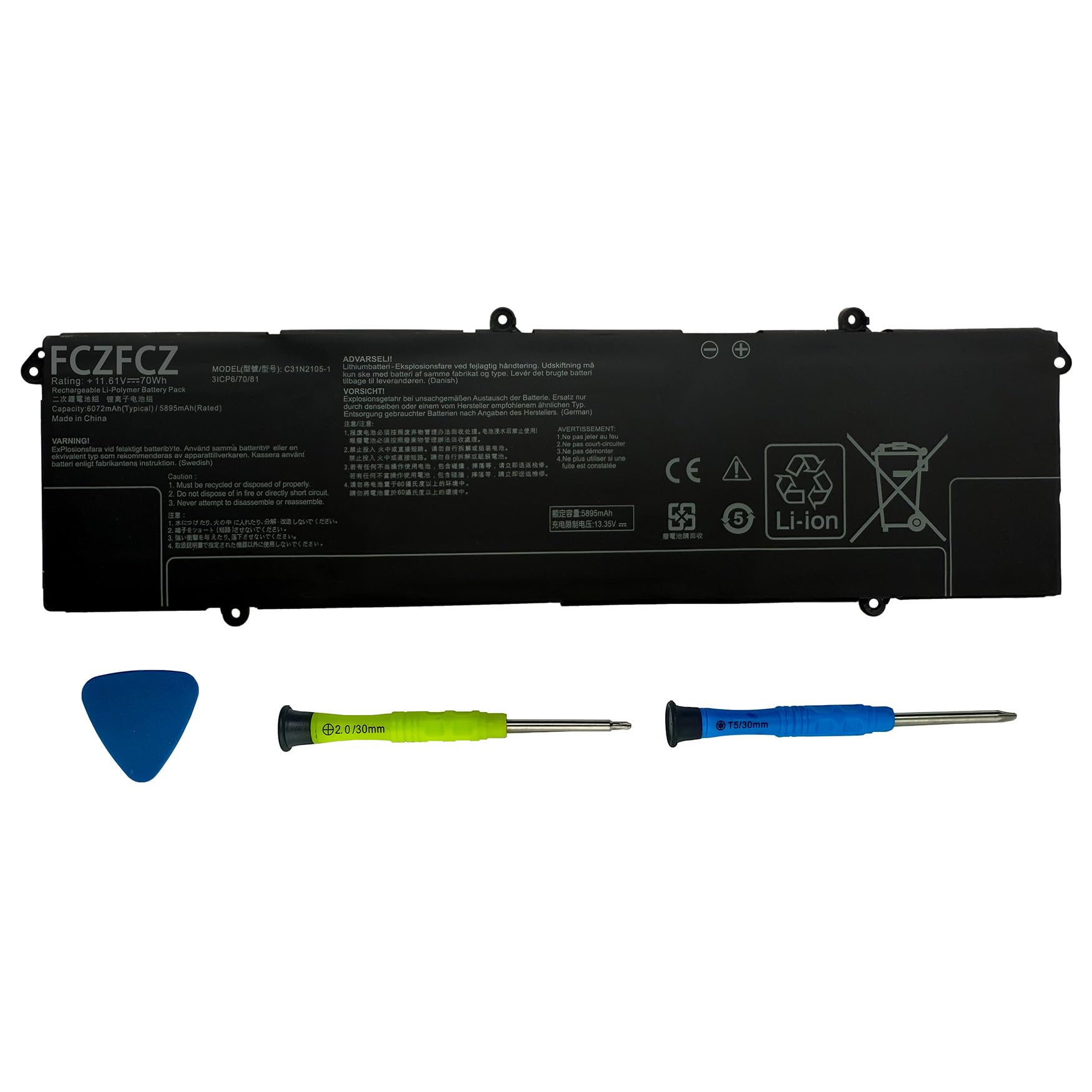 C31N2105-1 Battery 70Wh 5895mAh 31CP6/70/81 11.61V 3-Cell