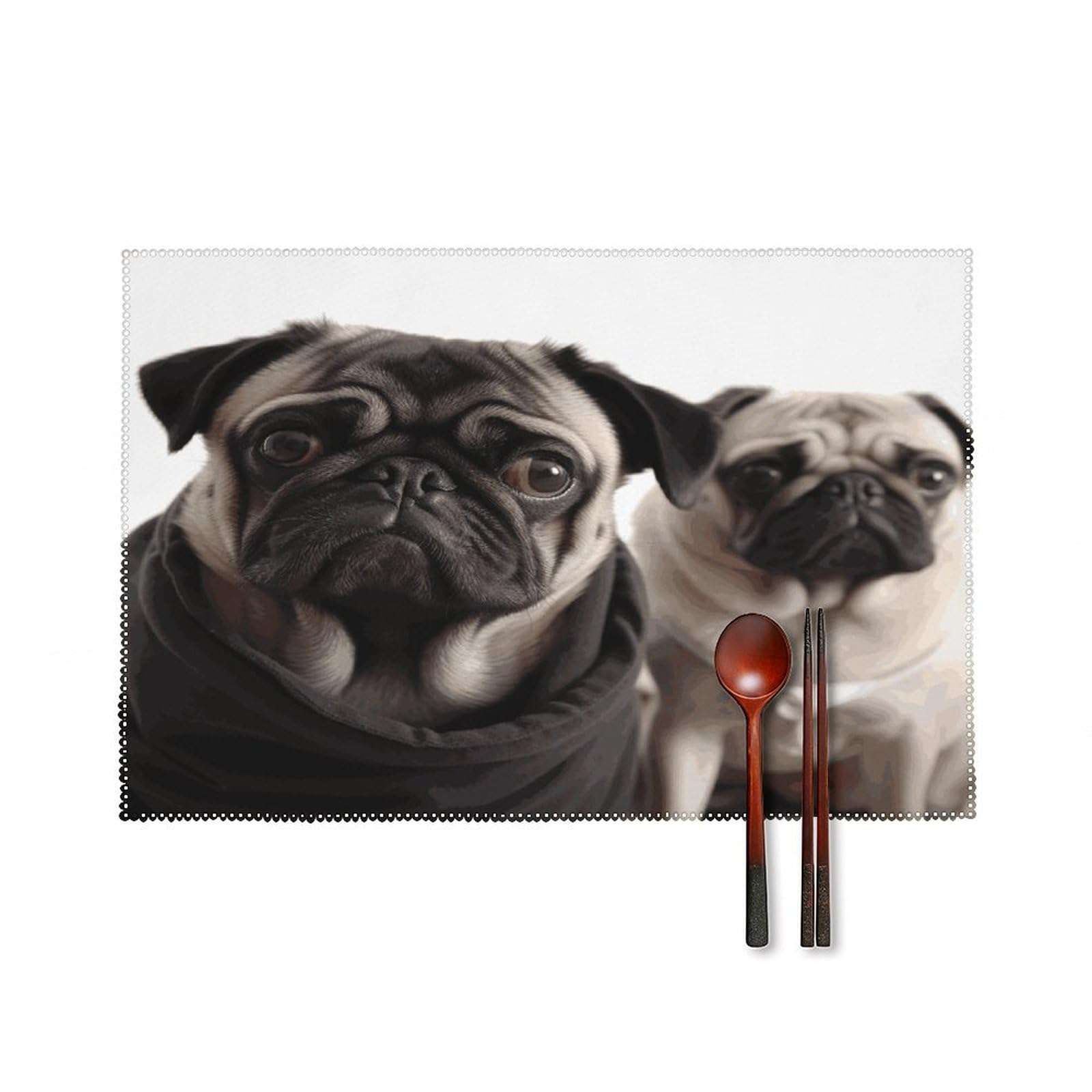 Fekiloot Style Funny Animal Pug Dog Placemats Set Of 6,Table Mat