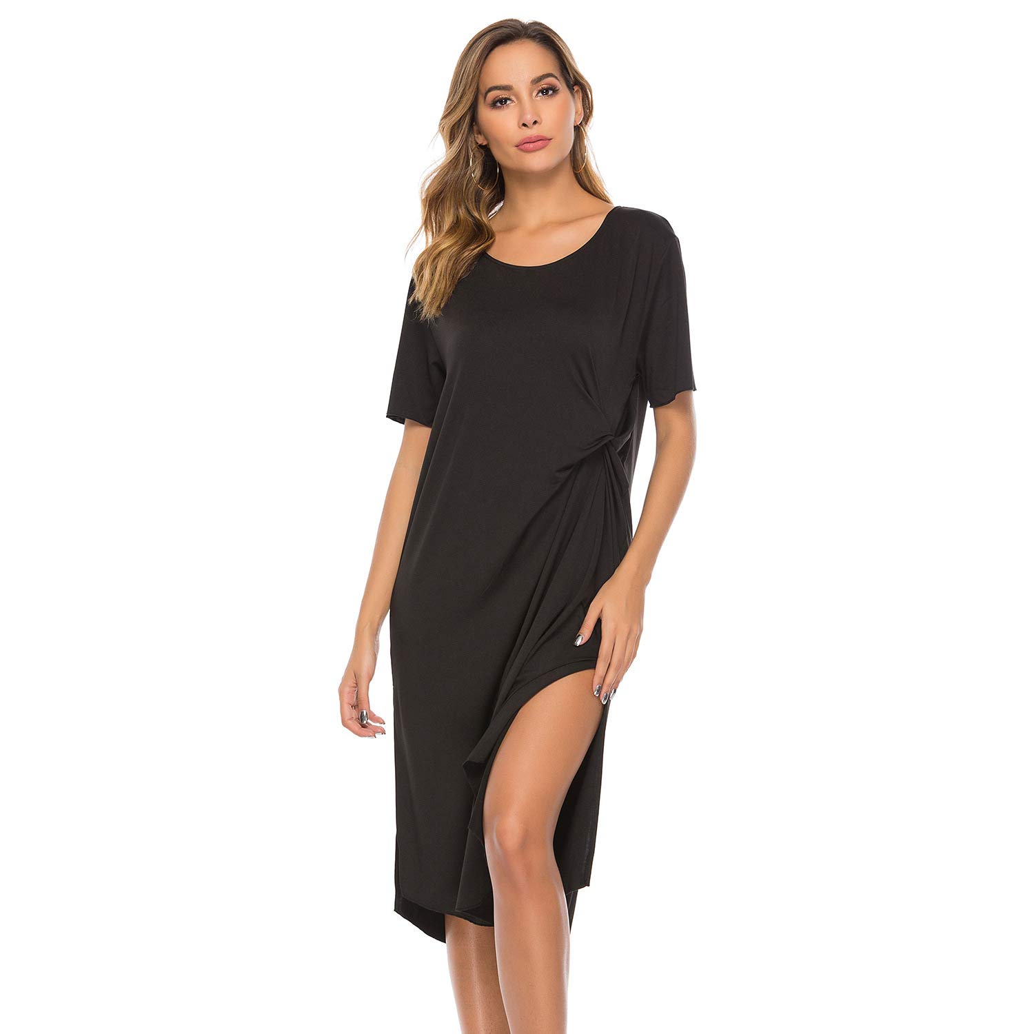 Enka Womens Sleeveless Loose Swing Casual Dress Knee Length Black