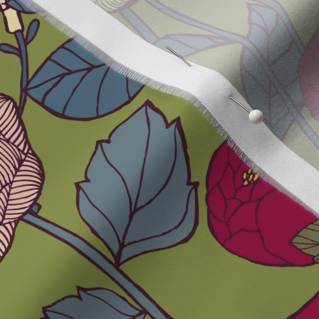 Spoonflower Fabric - Winter Garden Flowers Floral Roses Peonies Birds Nature Printed on Organic Cotton Sateen Fabric by The Yard - Sewing Quilting Apparel Home Decor