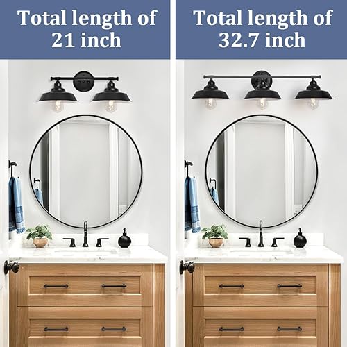Miniatura 6 de GZBEINI Lámpara de baño de granja, accesorios de tocador negros para baño, sobre espejo, rústico, 2 lámparas de pared para baño, sobre el espejo