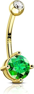 COCHARM 14K Gold Belly Button Rings for Women 14K Yellow Gold Belly Rings Round CZ Real Gold Belly Navel Piercing Jewelry