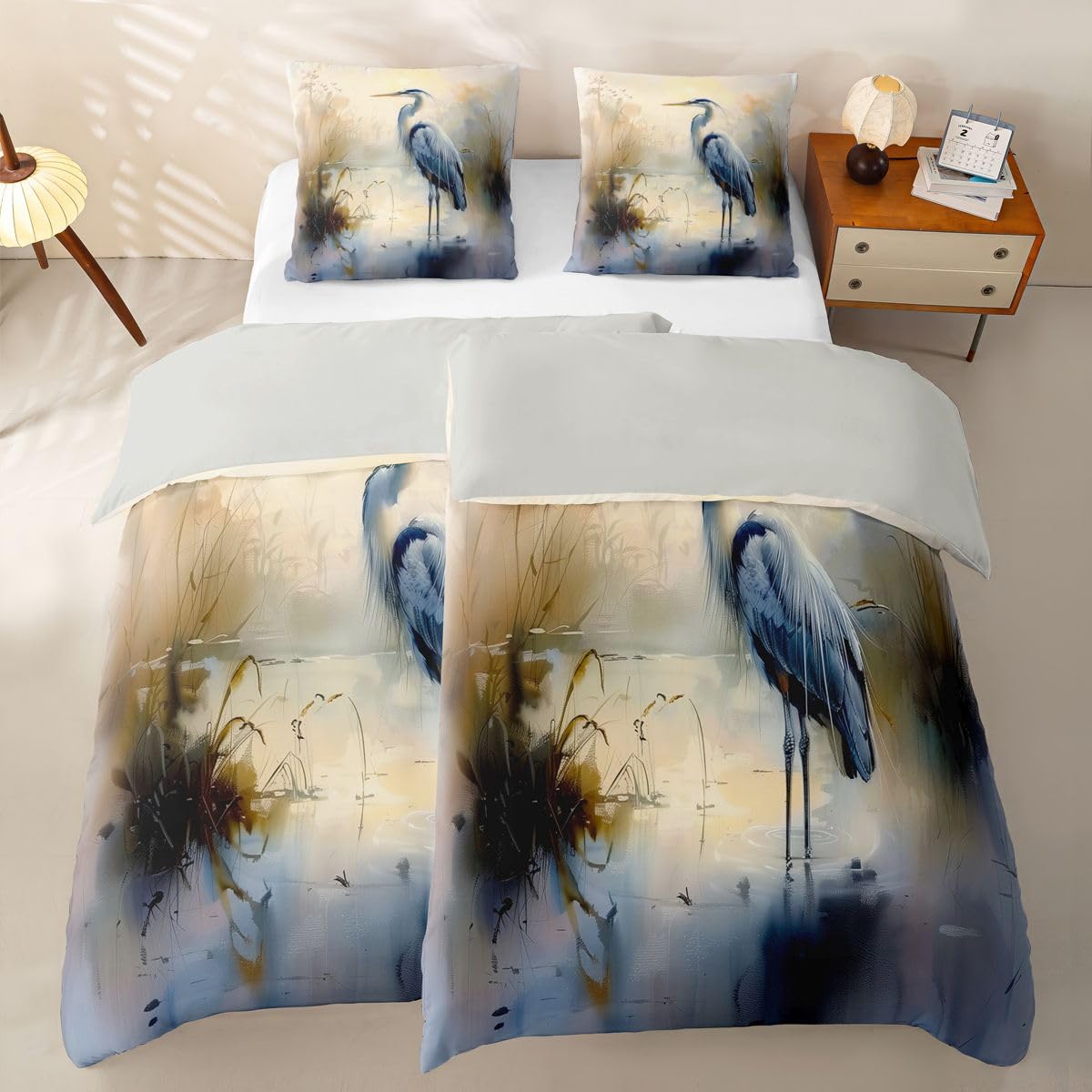 Homewish Aquarell Reiher Microfaser Bettwäsche 135x200 4teilig