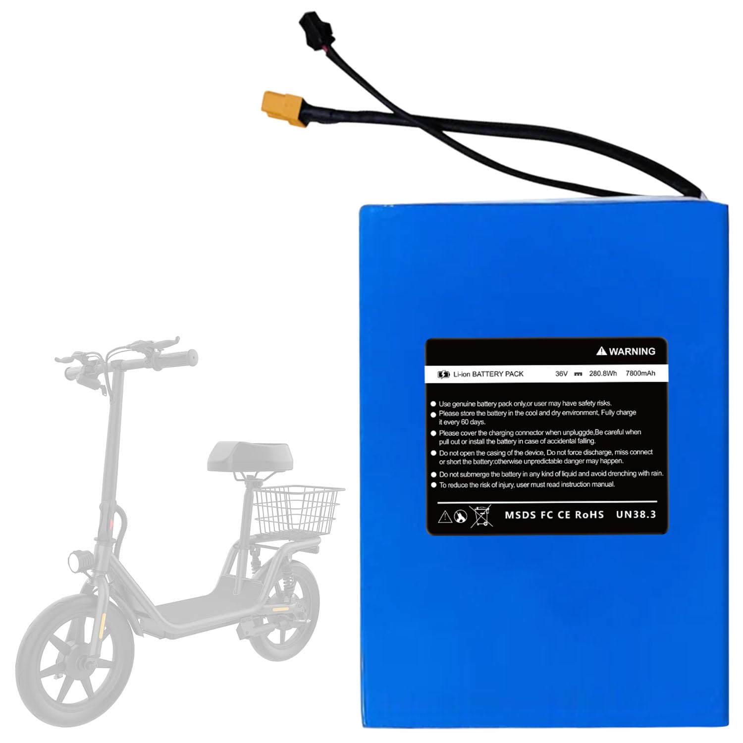CWUU 36V 7.8AH General Electric Scooter Battery Replacement for Gotrax Flex 280.8Wh Compatible with Gyroor Electric Scooter Rechargeable Scooters High Capacity Battery Pack Long-Lasting