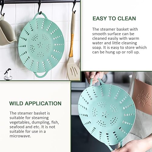 Miniatura 5 de Alimat PluS 1 paquete de cesta grande de vapor, cesta de vapor de verduras de silicona con asas y pies fuertes compatible con ollas de cocina de 6