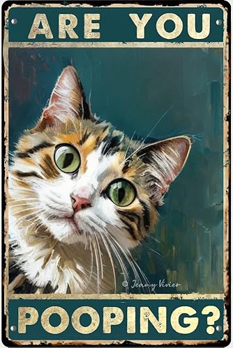 Zomyto Letrero de hojalata retro vintage con diseño de gato negro con texto en inglés are you pooping, decoración de baño, baño, pared, inodoro,