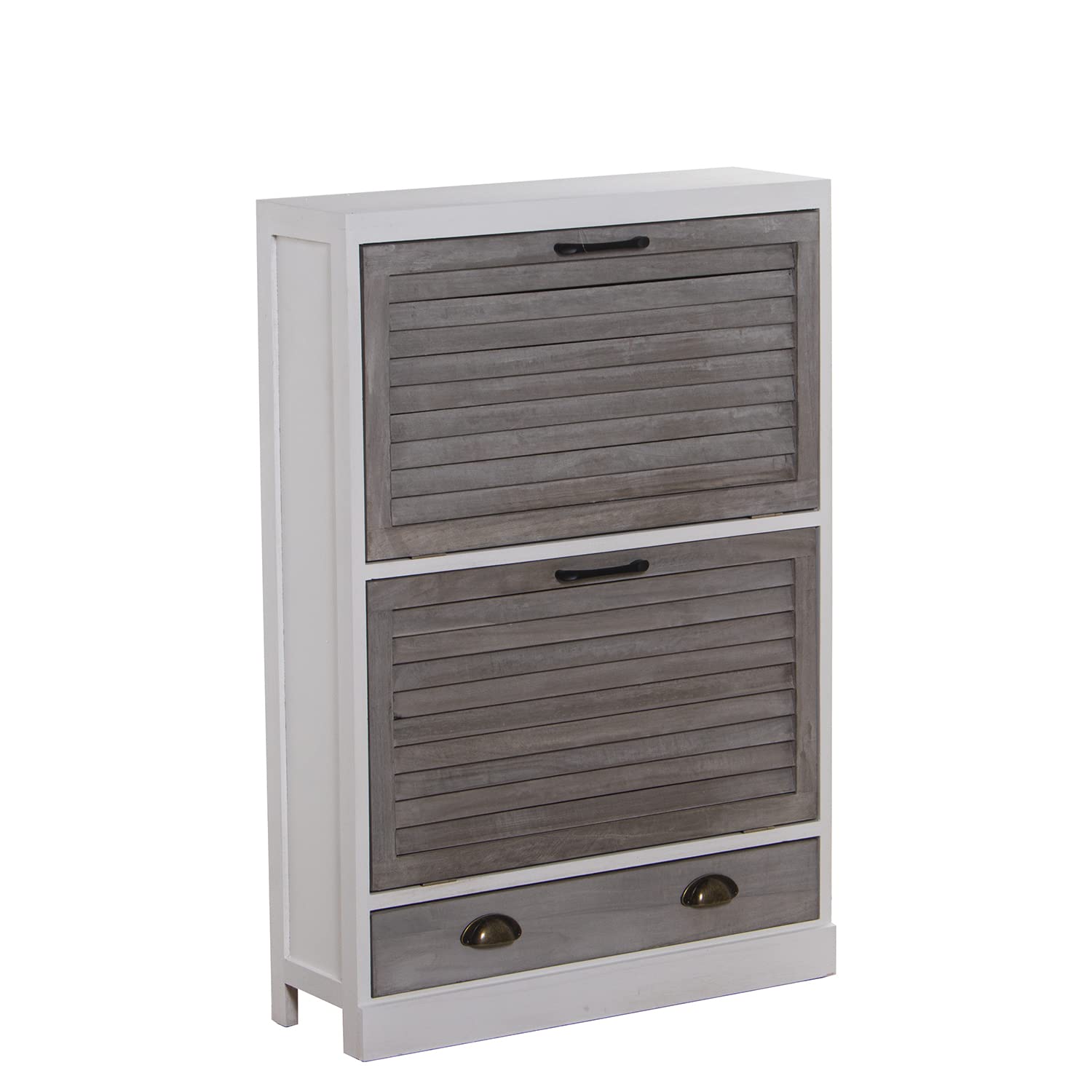 Meuble à chaussures 2 portes 1 tiroir bois paulownia blanc gris 65cm