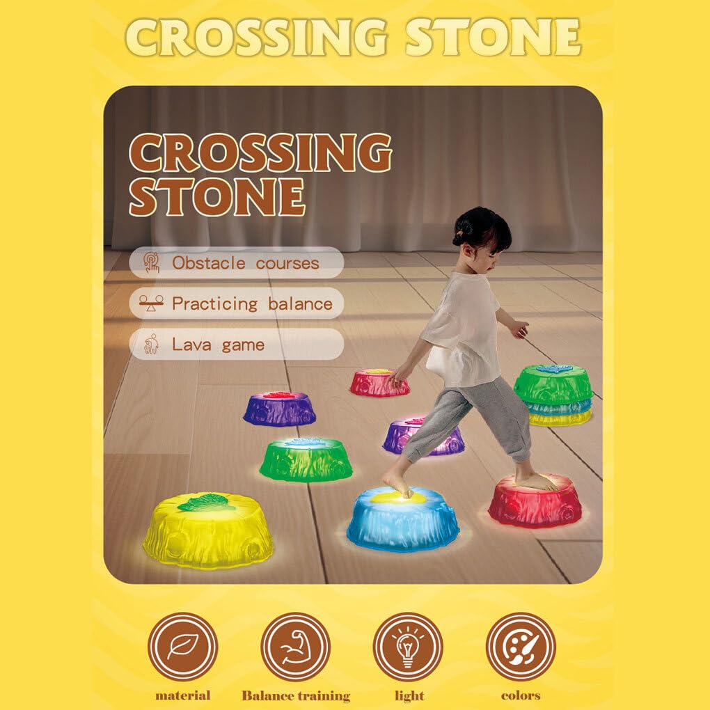 Set di Pietre Luminose per allenare l'equilibrio dei | sia all'interno che all'esterno. Impilabili senza occupare spazio. Pietre sensoriali per bambini.