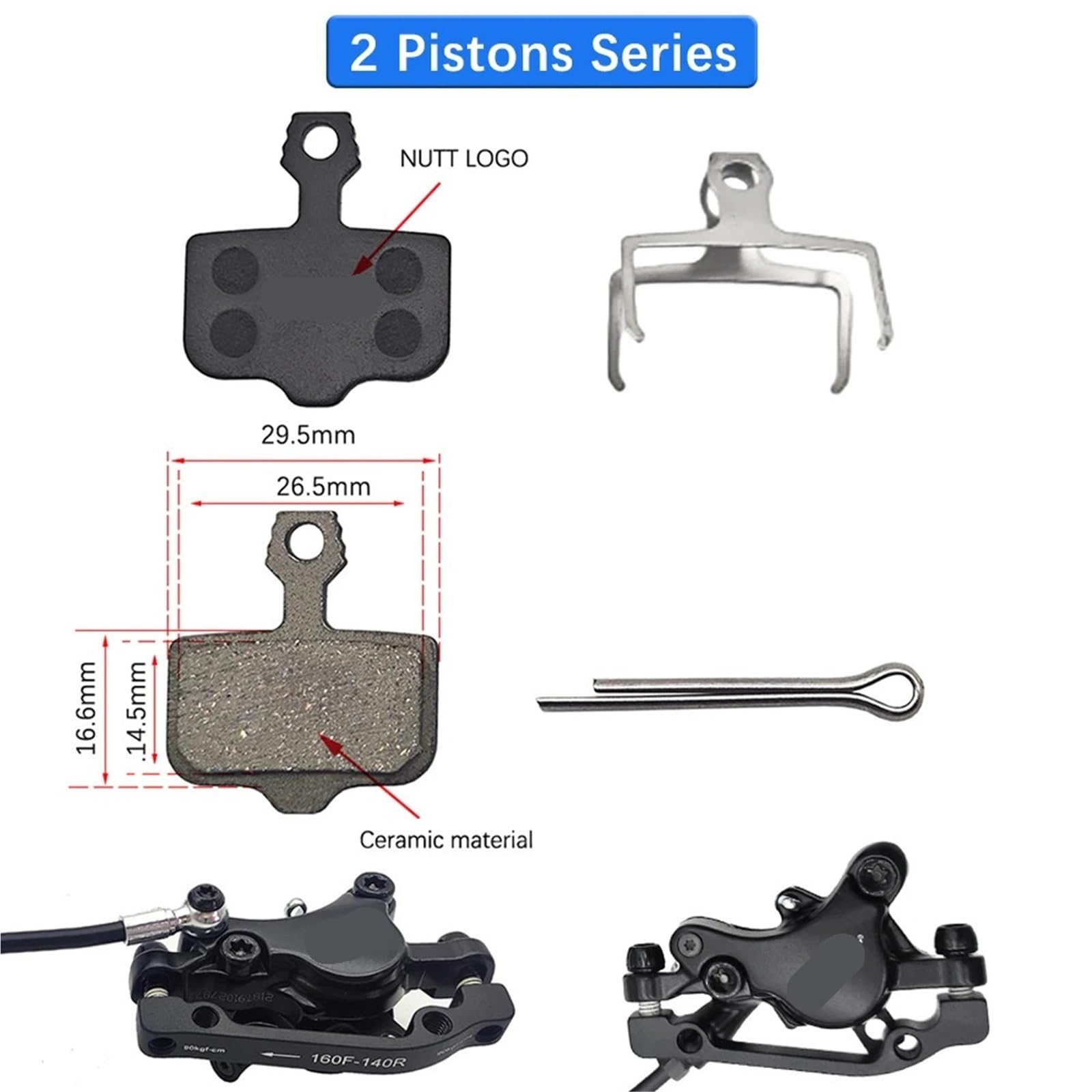 Pinzas de pistones de freno Pastillas de freno de disco hidráulicas de cerámica Y-5 A5-D de 2 pistones y 4 pistones, aptas para bicicletas eléctricas de montaña y scooters. Pinzas Freno(2-pistons 32 P