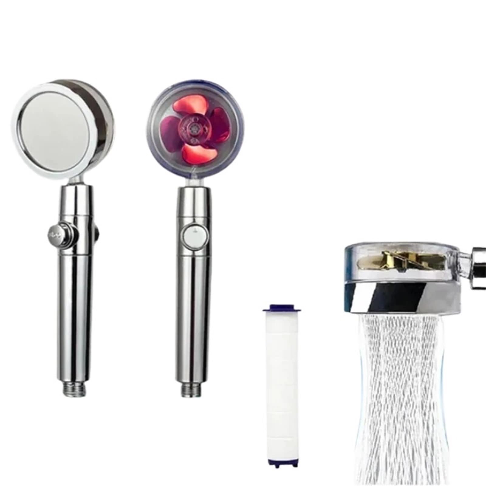 Shower Head Shower Head Rotation Turbo Fan High Pressure Water Saving Spray Adjustable Showerhead Filters Bathroom Accessories for Adults(Red)