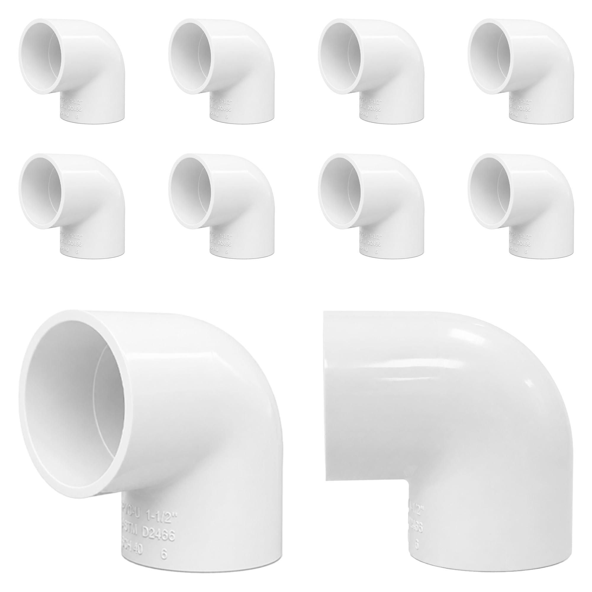 Raccords de tuyau coudés à 90 degrés de 3,8 cm (douille x douille), 10 raccords de tuyau en PVC à 2 voies robustes à angle droit pour créations en PVC, adaptateur de couplage en PVC annexe 40.