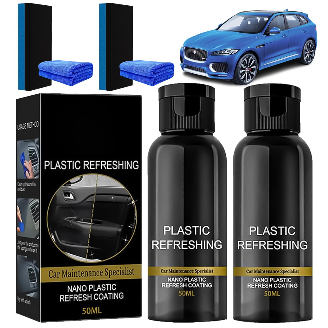 Plastic Refreshing Auto Plastic Revitalizing Coating Agent Środek do pielęgnacji tworzywa sztucznego, do samochodu, środek do naprawy tworzyw sztucznych (50 ml x 2)