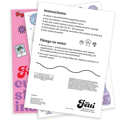 Miniatura 7 de xo, Fetti Tatuajes temporales para fiesta de cumpleaños de discoteca, 48 piezas de papel de aluminio iridiscente, decoraciones de fiesta de