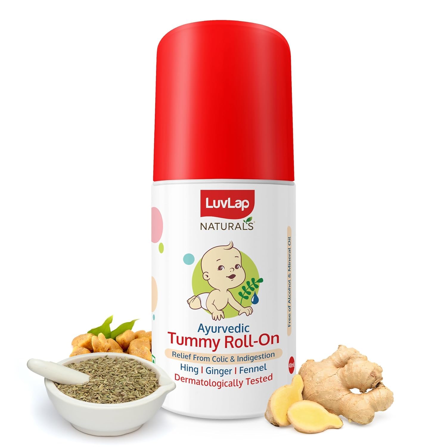 Luvlap Naturals Baby Tummy Roll On Oil for Colic & Gas Relief, Relieves Constipation & Indigestion with Hing, Ginger & Fennel (Saunf), Alcohol free, Dermatologically tested Ayurvedic medicine, 40ml-picture-47