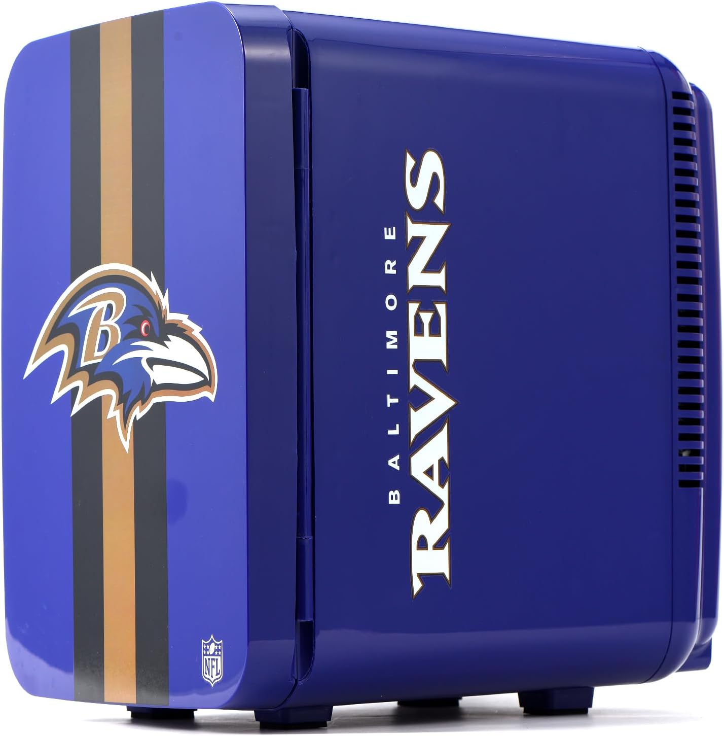 Ukonic NFL Baltimore Ravens 15-Can Mini Fridge 10L – AC/DC Powered, Official Team Colors & Logo, Portable Cooler for Tailgates, Home, Office, or Car