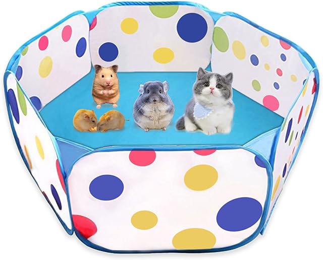 VIKSAUN Small Animal Playpen Cage Tent Portable Foldable Outdoor Indoor Pop Open Pet Exercise Fence Pop-Up Yard Fences Hamster Playpen for Rabbits Hamster Chinchillas Hedgehogs (Blue)