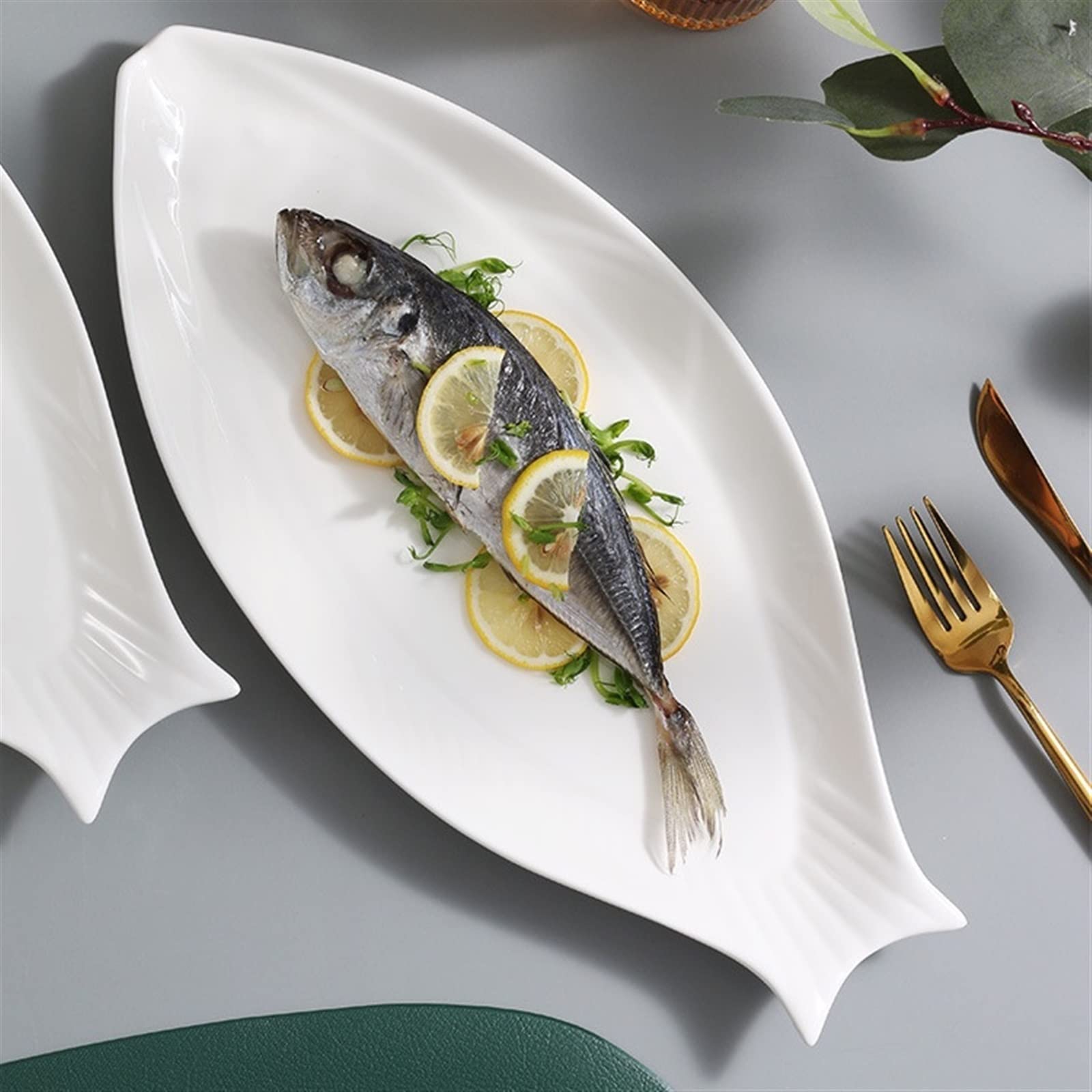 Platos De Comedor Plato De Cena De Cerámica Creativo for El Hogar Forma De Pescado Blanco Simple Pescado Al Vapor Plato Grande Plato De Cubiertos De Cocina De Hotel