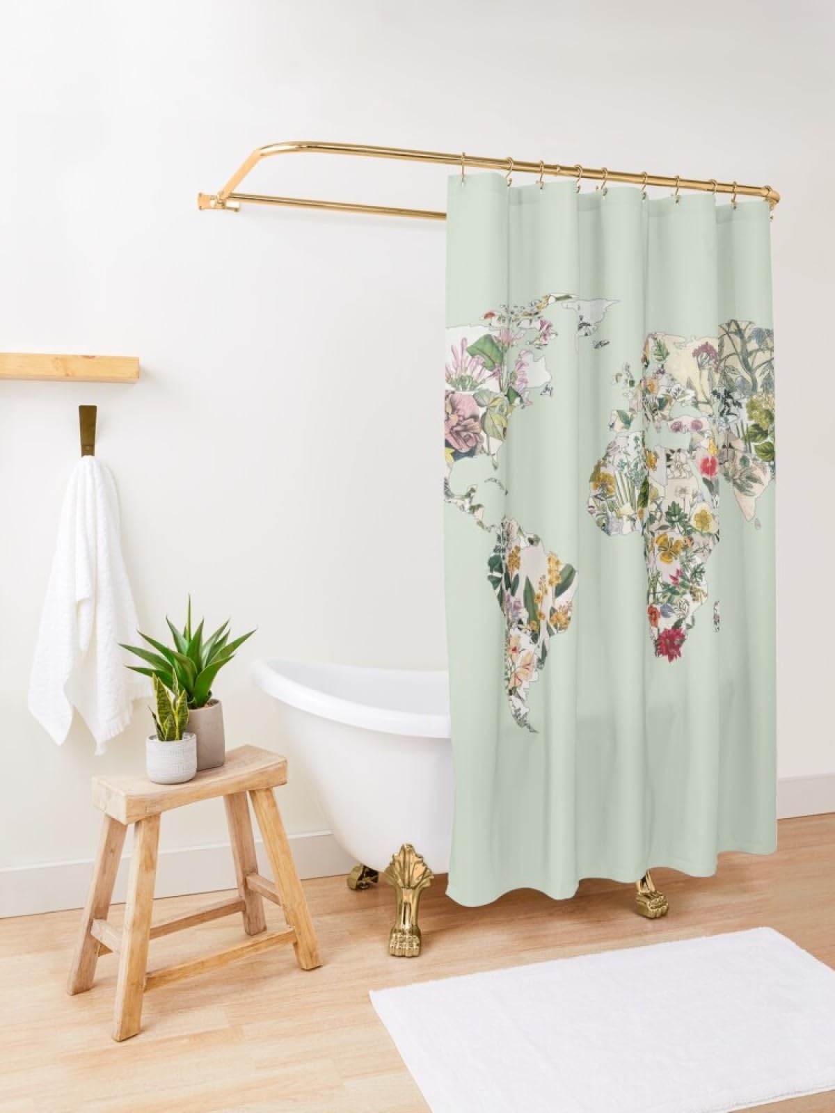 Botanischer Duschvorhang Mit Grünen Pflanzen – Wasserdicht, 183x178 Cm, Vintage-Stil
