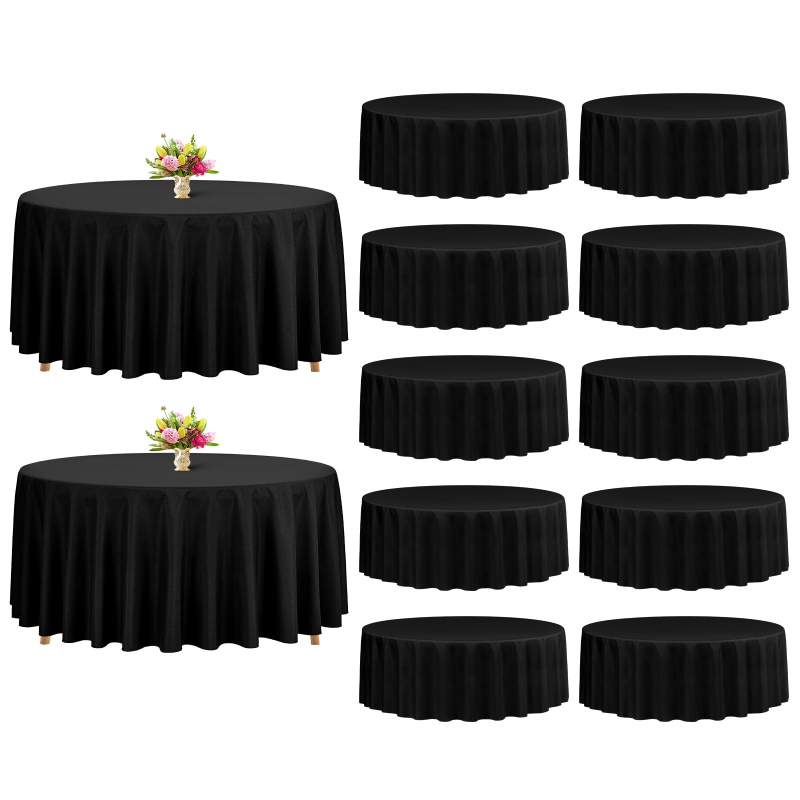 YMHPRIDE 12 Packs Black Round Tablecloths 90 inch Round Table Cloth, Washable Polyester Fabric for Wedding Parties Banquet Holiday Dinner Table Decorative, Black