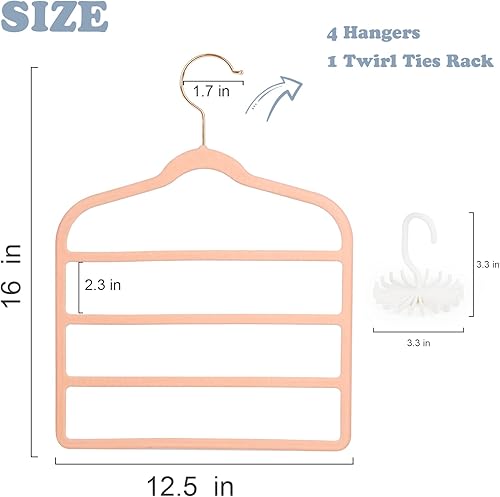 Miniatura 2 de Tinfol Colgador de ropa rosa para pantalones que ahorra espacio, 4 piezas de terciopelo antideslizante, perchas para ropa, múltiples perchas para