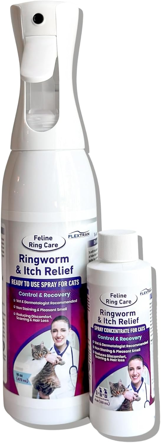 FlexTran Feline Ring Care | Control & Help with Cat Ringworm, Mange, Dermatitis, Dog Paw Yeast. Also Works on Dogs, Hamsters, Guinea Pigs, Rabbits, etc. Makes 32 oz of Spray for Cats and Itch Relief