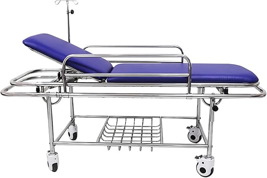 Lightweight Emergency Ambulance Stretcher, Alloy Emergency Medical Hospital Stretcher Wheeled with Infusion Stand Silent Lock Wheel, Capacity 396.8Lbs