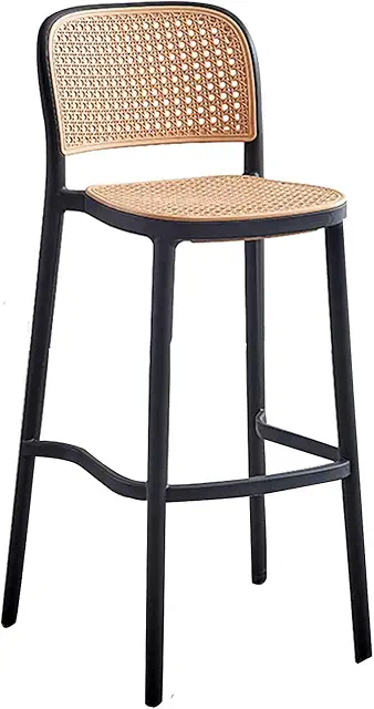 Rattan Bar Stools with Back - Counter Height Black Barstools for Kitchen & Dining