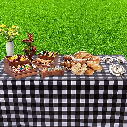 Image of Kesfey 3 Packs Black Gingham Tablecloths 54 x 108 inch Black and White Checkered Tablecloth Disposable Plastic Plaid Picnic Tablecover Waterproof Fall Checkered Table Cloth for Camping Halloween Party