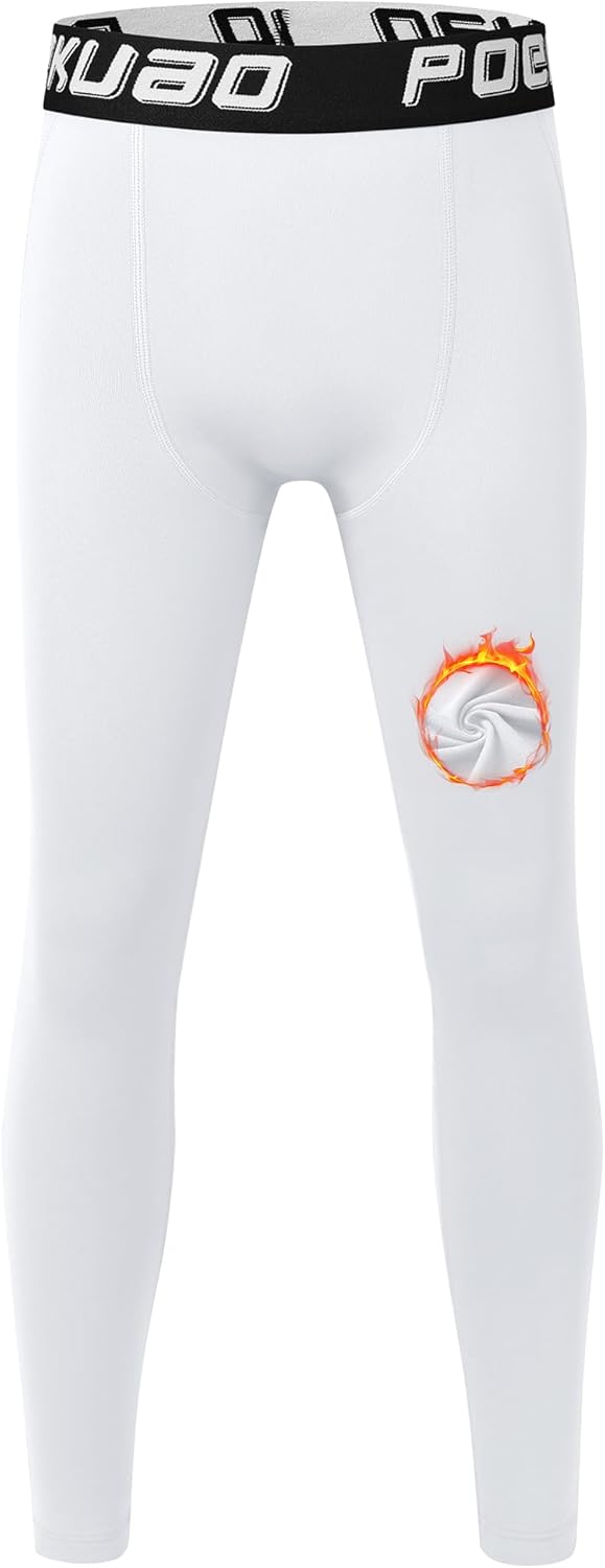 Boys Thermal Compression Pants Youth Fleece Lined Sports Base Layer Leggings Kids Athletic Tights Cold Weather Gear