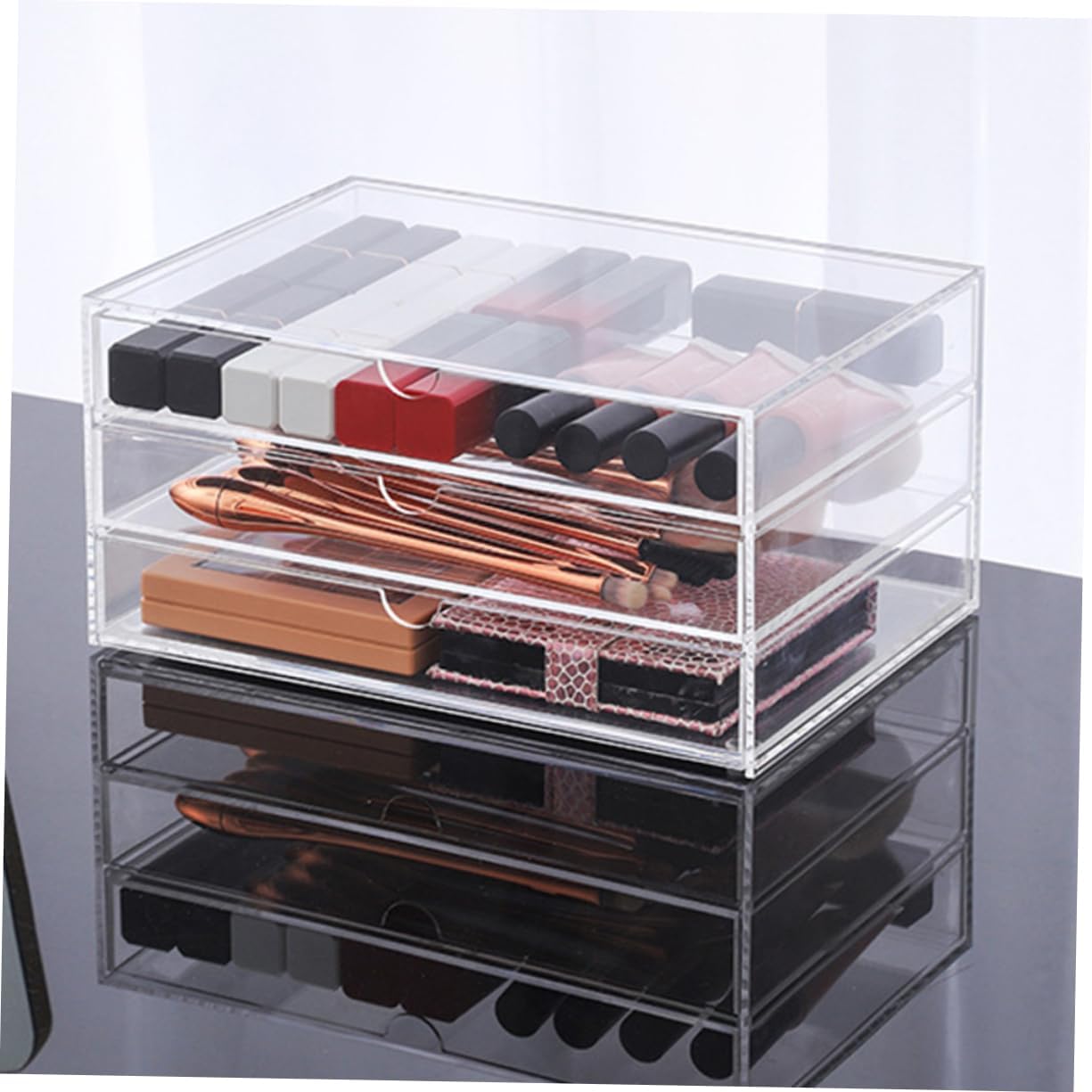 BESTYASH Clear Acrylic Drawer Desk Organizer for Makeup and Jewelry Storage Capacity Transparent Desktop Storage Box for Cosmetics Skin Care Lipsticks and Office Supplies Stackable Design