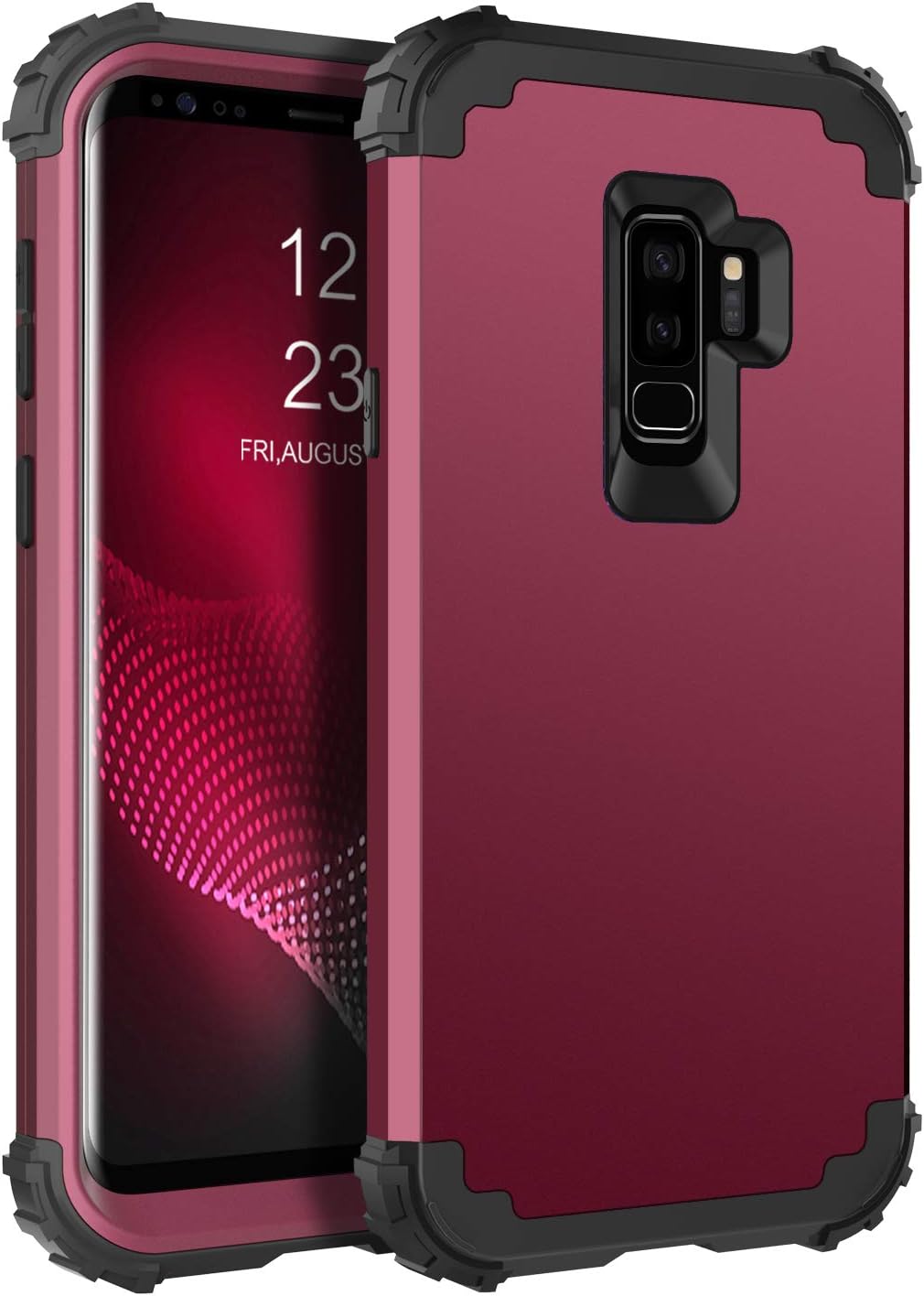 BENTOBEN Samsung Galaxy S9 Plus Case, Samsung Galaxy S9+ Case, 3 in 1 Heavy Duty Rugged Hybrid Hard PC Soft Silicone Bumper Shockproof Protective Case for Samsung Galaxy S9 Plus 6.2" (2018), Wine Red