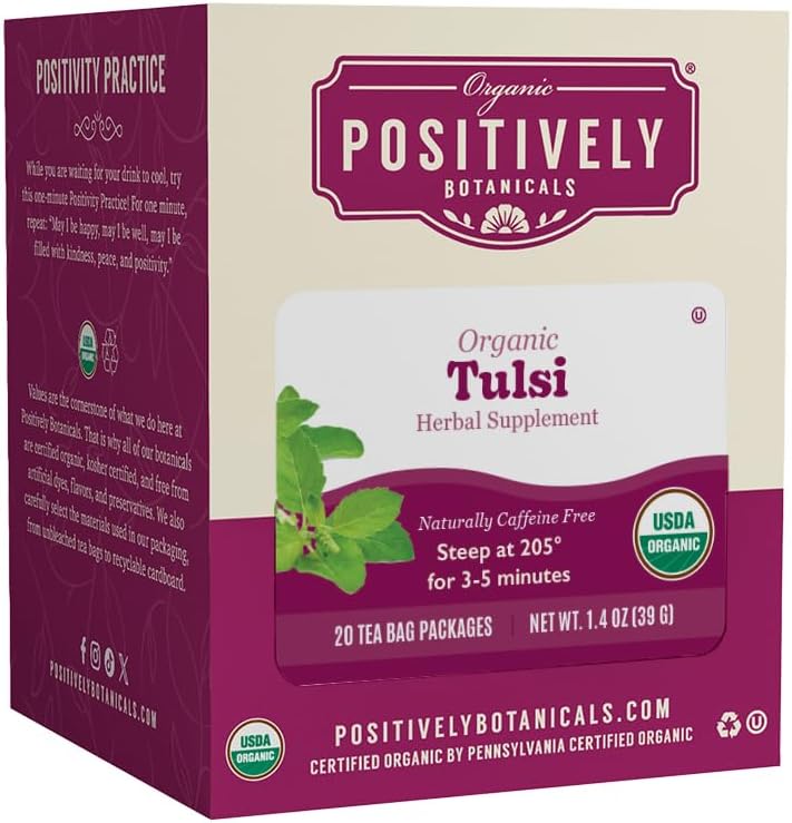 Organic Positively Botanicals Company, Tulsi Leaf Herbal Tea Bags, 20 Count