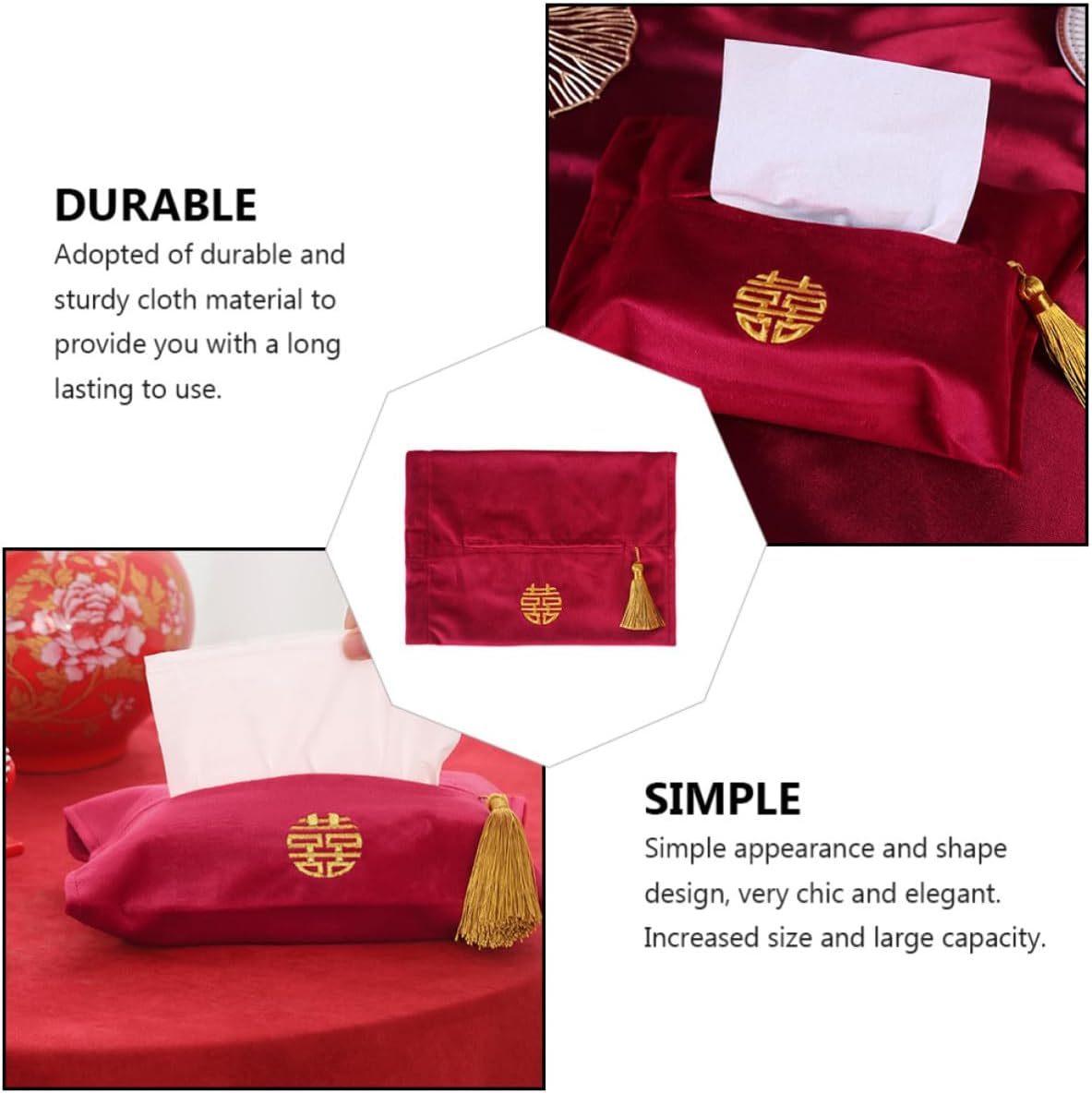 Chinese Wedding Tissue Storage Bag Cloth Napkin Holder with Tassel image 3