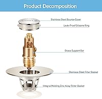 Vista 5 de Bathroom Sink Stoppers Brushed Nickel – Pop Up Drain Stopper & Strainer, 2-in-1 Universal Sink Stopper for 1.1" to 1.5" Bathroom Sink Drain Pipes
