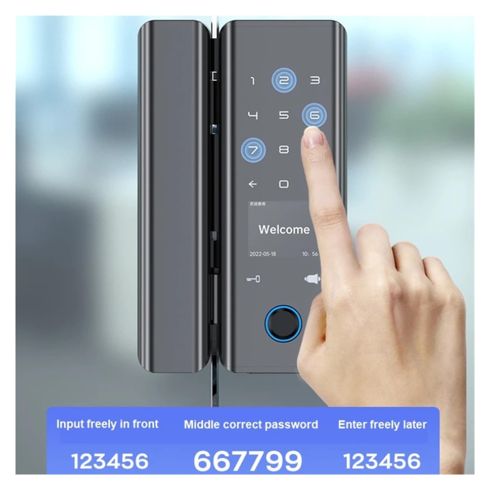Serratura Smart, Tuya WIIF Smart Door Lock Impronta Digitale Password Card NFC APP Sblocco Chiave Serratura Elettronica Porta Scorrevole Push In Vetro Con Cornice Senza Telaio,per camere da letto, uf