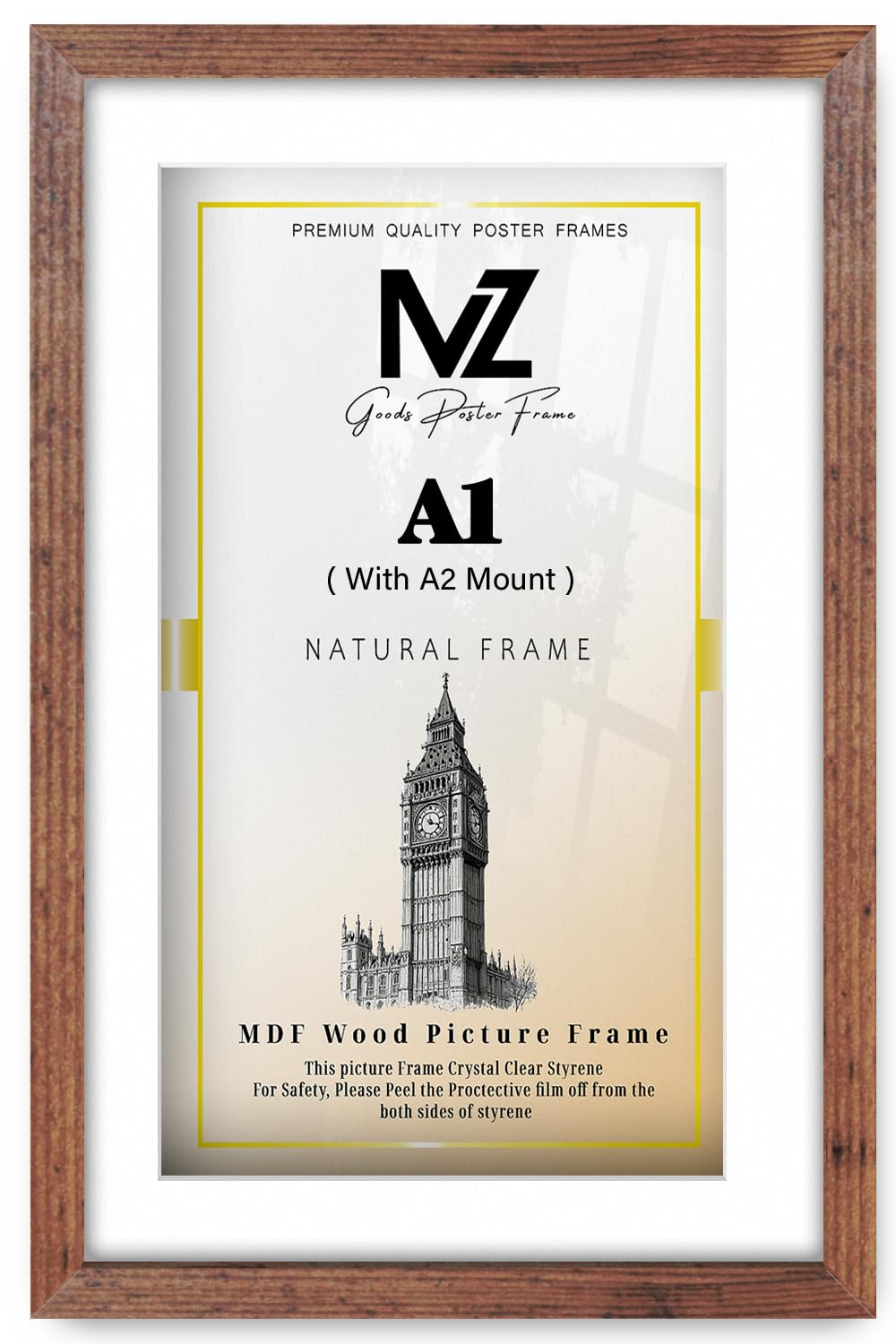 MZ GOODS | MDF Luxury Home Décor Frame A1 (59.40 x 84.10 cm) With A2 (594 x 419 mm) White Mount Elegant Hanging | 33 x 23 Diploma, Poster, Artistic, Modern Picture Frame [ Rustic ]
