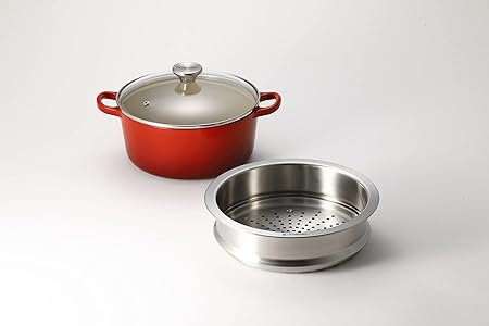 Amazon Co Jp Amazon Co Jp 限定 ル クルーゼ Le Creuset 3点セット 両手鍋 ココット ロンド レッド 22cm ガラスフタ スチーマー チェリー ホーム キッチン