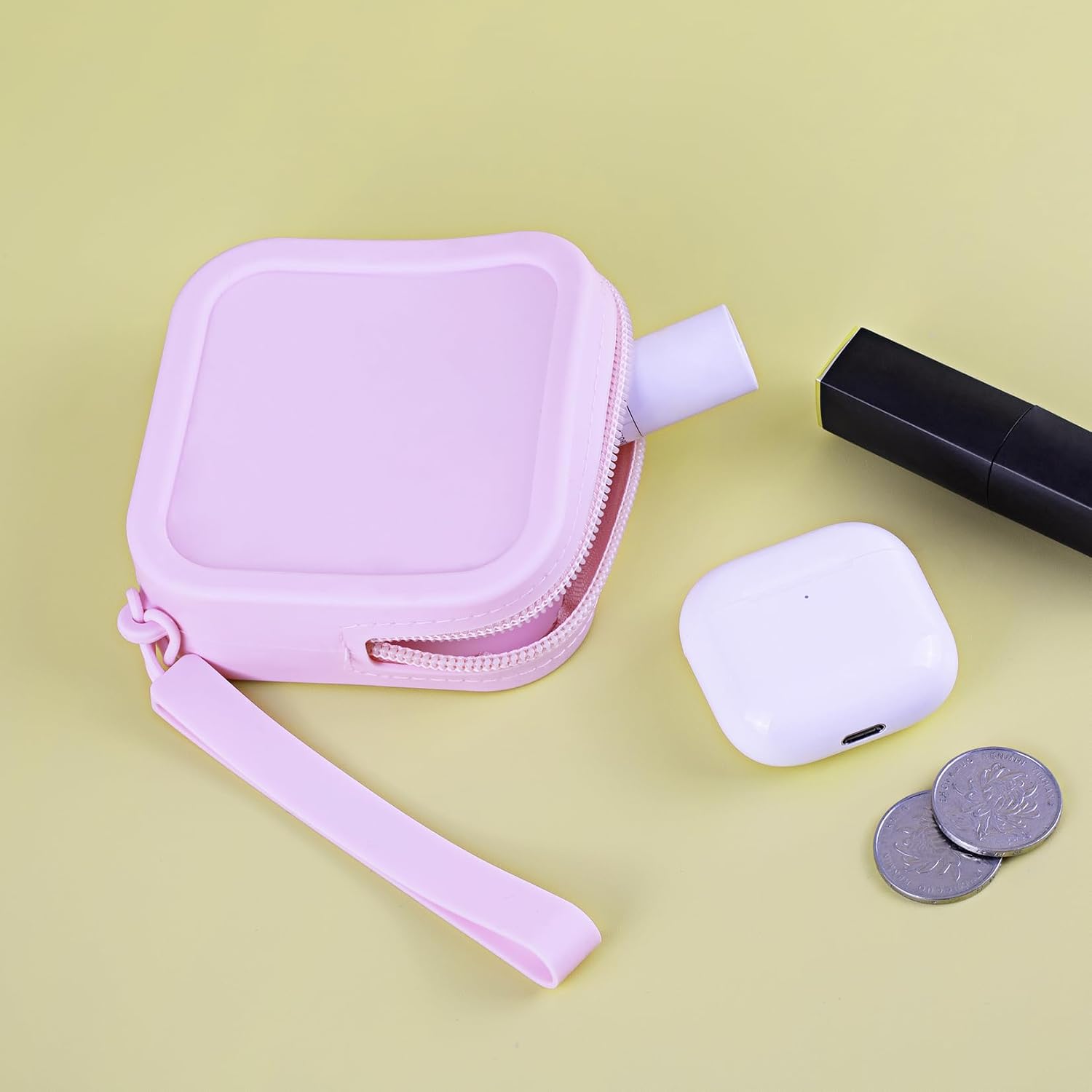 Small Silicone Pouch, Multifunctional Silicone Mini Makeup Bag Pouch for Purse, Small Portable Cosmetic Travel Bag Zipper Pouches for Travel Lipstick Cards Earphones Keys(Pink)