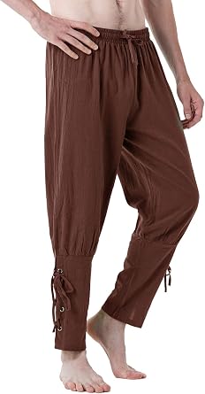 JEMITOP Mens Pure Cotton Vintage Ankle Banded Pants for Renaissance Pirate Viking Medieval Costume