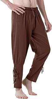 Men's Pure Cotton Vintage Ankle Banded Pants for Renaissance Pirate Viking Medieval Costume
