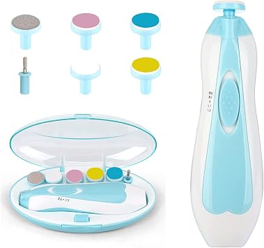 Baby Nail File Clippers Electric Baby Nail Trimmer Electric Kit Fingernails Toes Care Manicure 6-in-1 Set with LED Light Safe for Newborn Kids and Adult