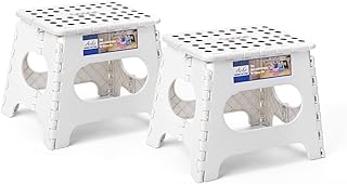Acko Folding Step Stool Lightweight Plastic 9inch Step Stool 2 Pack 11 inch,Foldable Step Stool,Non Slip Folding Stools for Kids & Adults, Kitchen Bathroom Bedroom (White, 2 Pack)