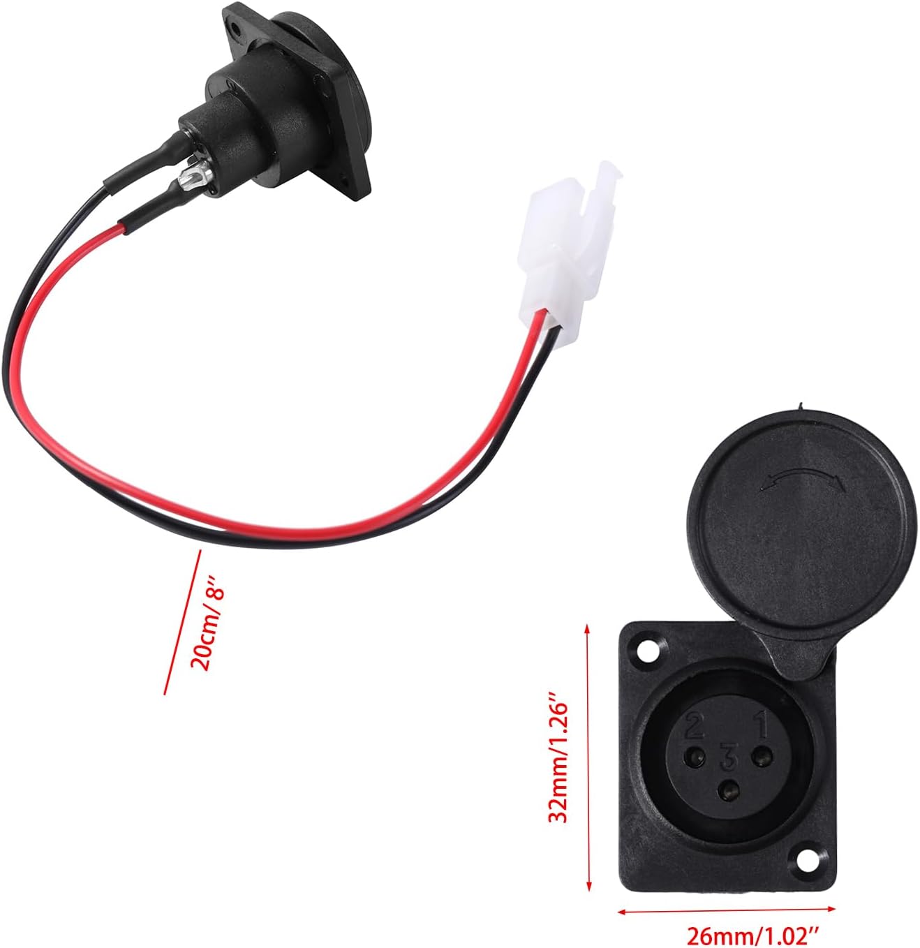 KAMIER XLR Charger Port for Razor MX650 MX500 SX500 Mcgrath Dirt Rocket Bike EcoSmart Metro Kids Electric Scooter E-Scooter E-Bike Off Road Motocross Parts 3 Pin 2 Wires image 5