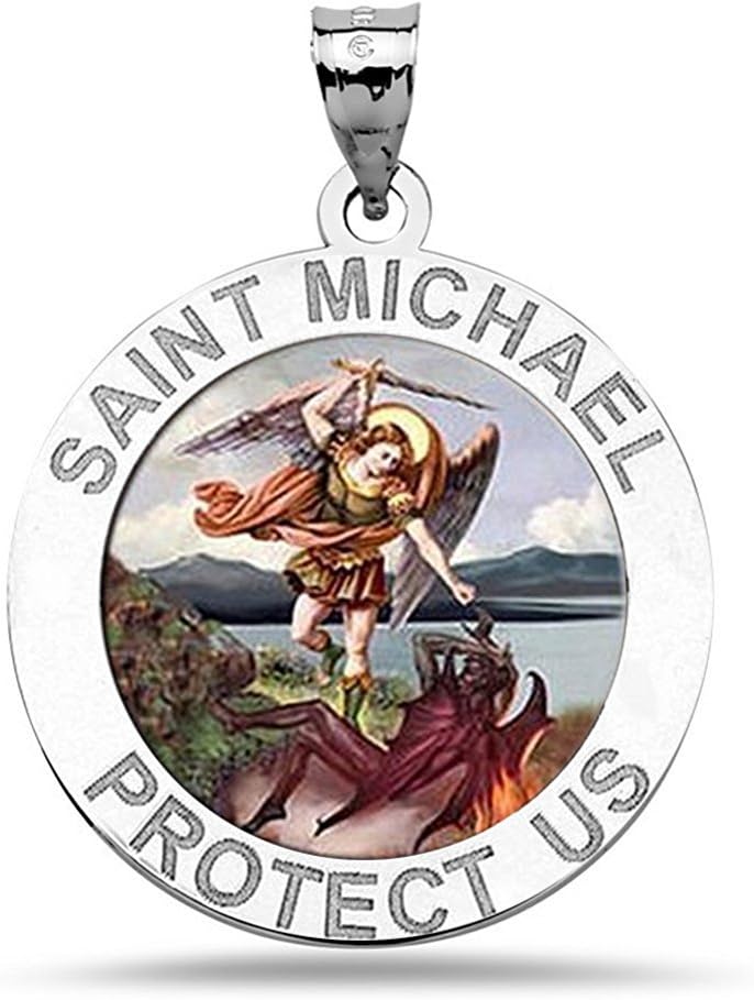 PicturesOnGold.com Saint Michael Religious Medal Color - 3/4 Inch Size of a Nickel in Sterling Silver