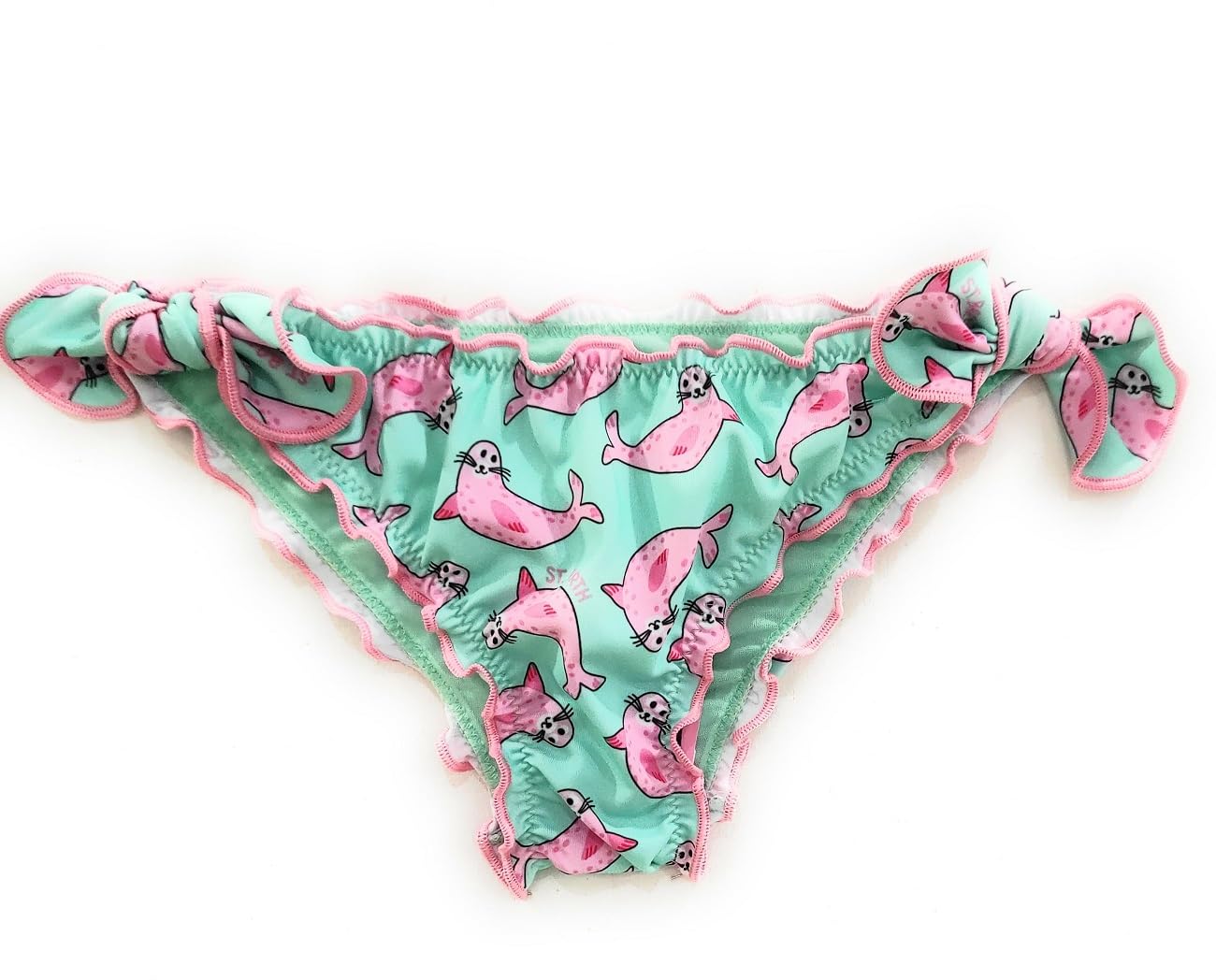 Saint Barth MC2 Costume Slip Verde Acqua Stampa Foca Rosa