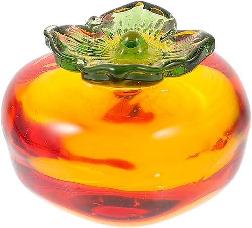 ABOOFAN Figura de cristal de caqui, estatua de caqui artificial, figura de fruta de cristal, pisapapeles coleccionable, fruta de vidrio para