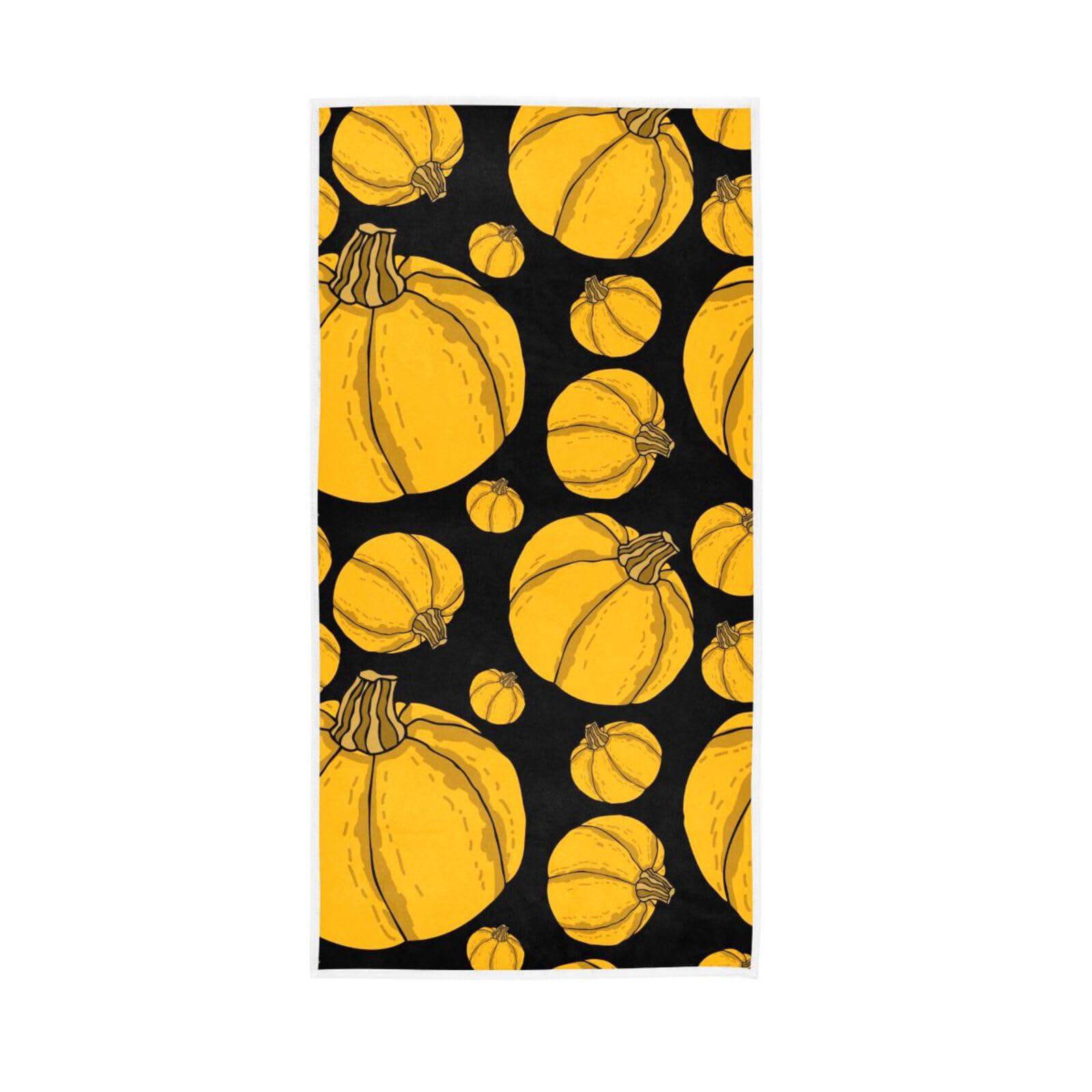 LSRCPD Halloween Yellow Pumpkins Black Hand Towel, 15 x 30 Inches Spa Towels, Decorative Bathroom Towel Facial Towels for Estheticians