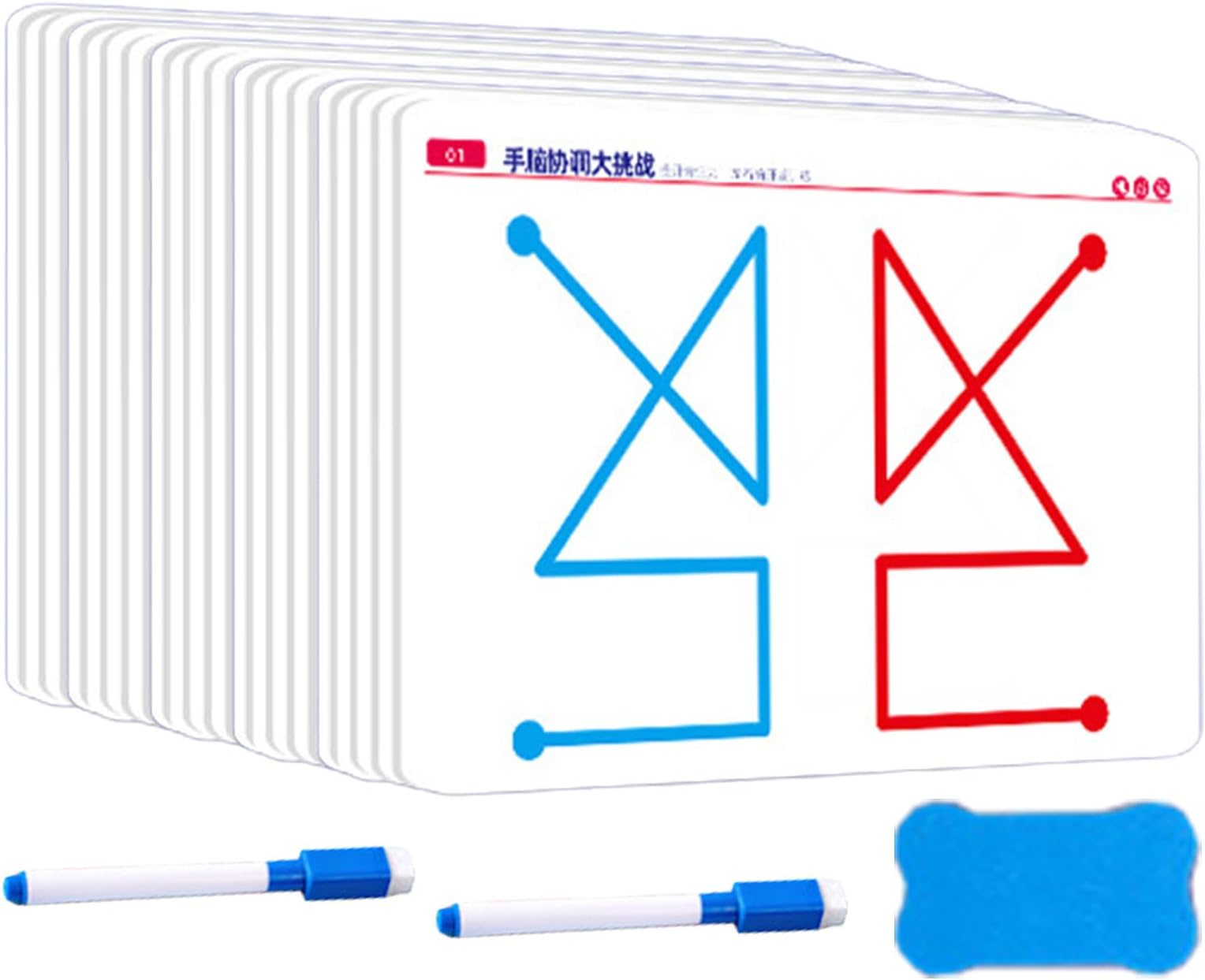 20 Pieces Left And Right Brain Development Training Card 21x14cm Brain Training Card With Pens And Eraser Board Enhances Fine Motor Skills & Bilateral Growth Parent-Child Interaction Game